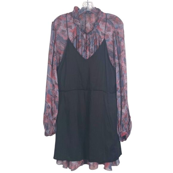 IRO Dress Size 40 (US 8) Abstract Print Red Blue Long Sleeve Ruffle Hem EUC - Picture 12 of 16